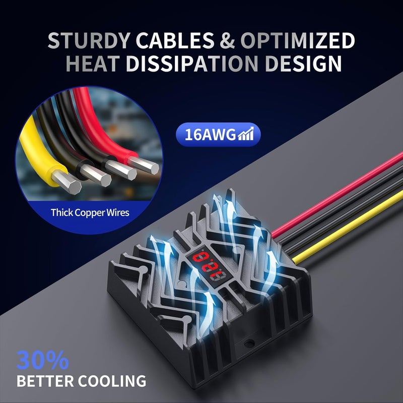 THLY DC 24V to 12V 30A Converter with LED Display, MCU Safety Chip & Thickened 16AWG Cables, Waterproof Step Down Power Supply for Car, Boat, Solar - Image 4
